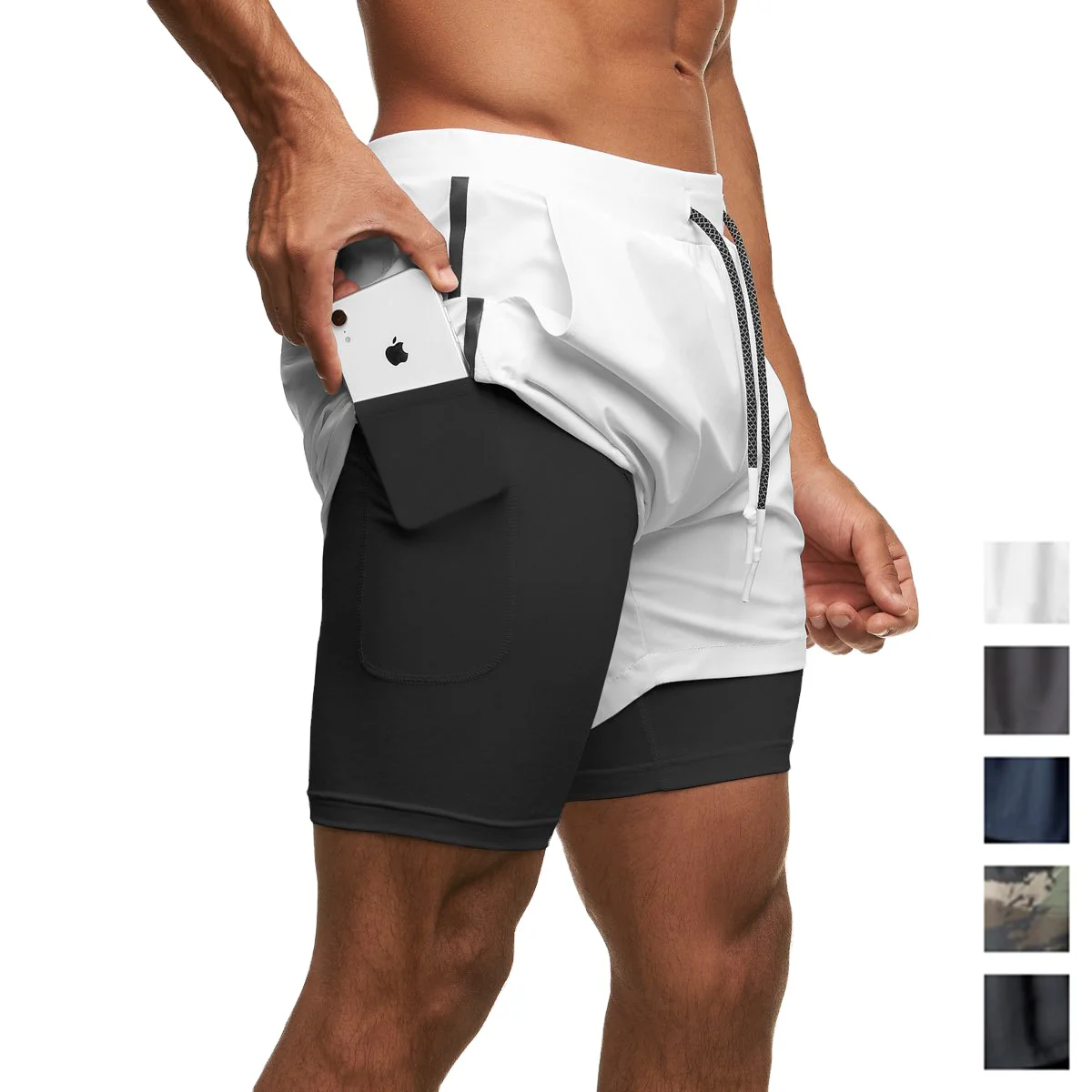 Custom Logo 2 In 1 Lined Sports Mens Shorts Gym Running Jogger Shorts Athletic Mens Gym Shorts For Men