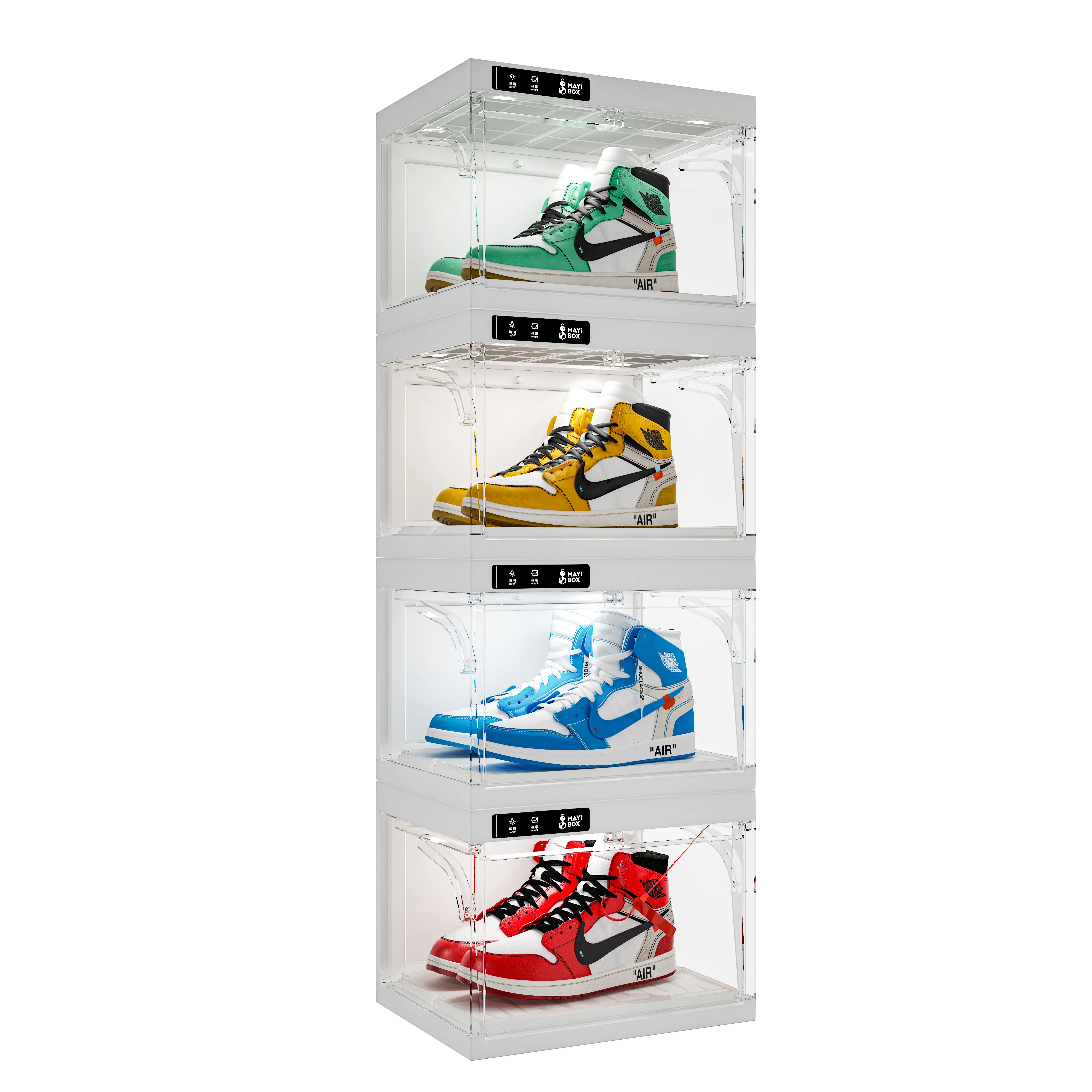 China Wholesale Plastic Sneaker Box Storage Shoe Box Control LED Transparent Stackable shoe cabinet display