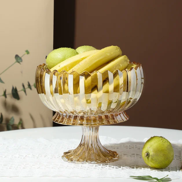 Zhejiang yiwu custom big  round glass decoration  decorative snack nuts and dried dry serving  fruit plate tray