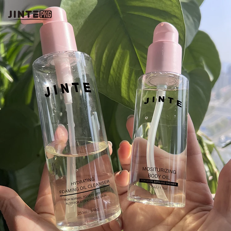 Hot Sale 8oz 250ml Clear Plastic Cosmetic Packaging Bottles With Pink Pump For Body Lotion Gel Cream Skin Care Serum