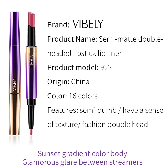 16 Colors Purple Glitter Double Head Lip Makeup Lipstick Long Lasting Matte Waterproof Lip Liner Lipstick Private Label