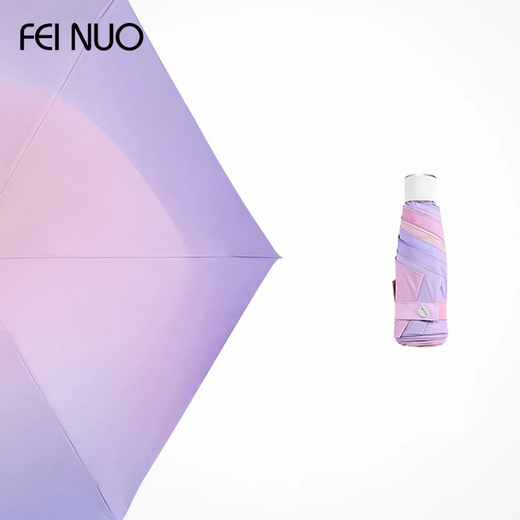 New fashion design 6K aurora five fold mini lady sun umbrella with fiberglass ribs