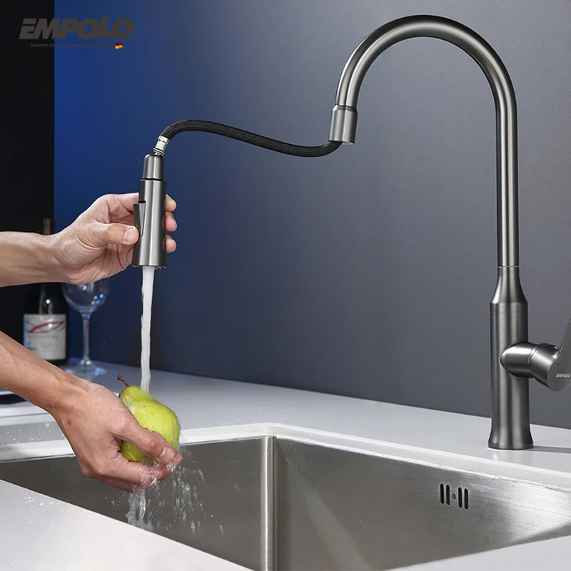 Commercial Brass cUPC Luxury Pull Out Kitchen Tap Faucet Modern Extendable Water Mixer Flexible Rotating Sink Kitchen Faucets