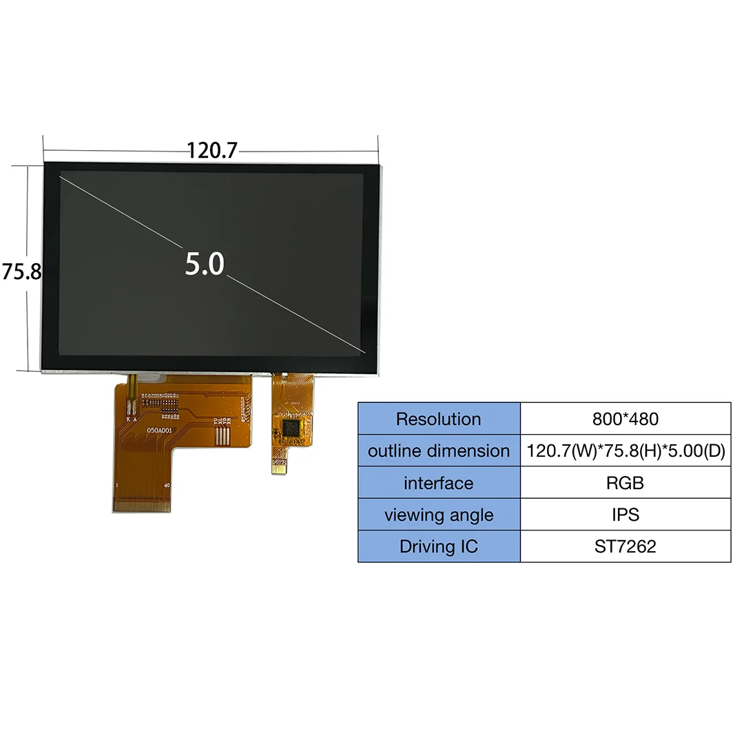 5 Inch 800*480 RGB IPS CTP Capacitive Touch Panel tft lcd touch screen module display