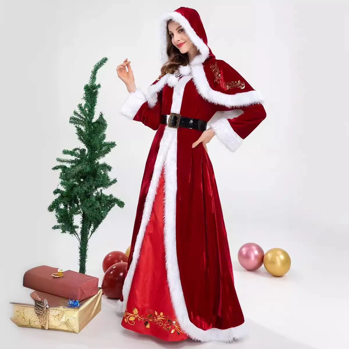 New Design Red Riding Hood Long Dress Queen Christmas Santa Party Cosplay Dress for TV & Movie Costumes