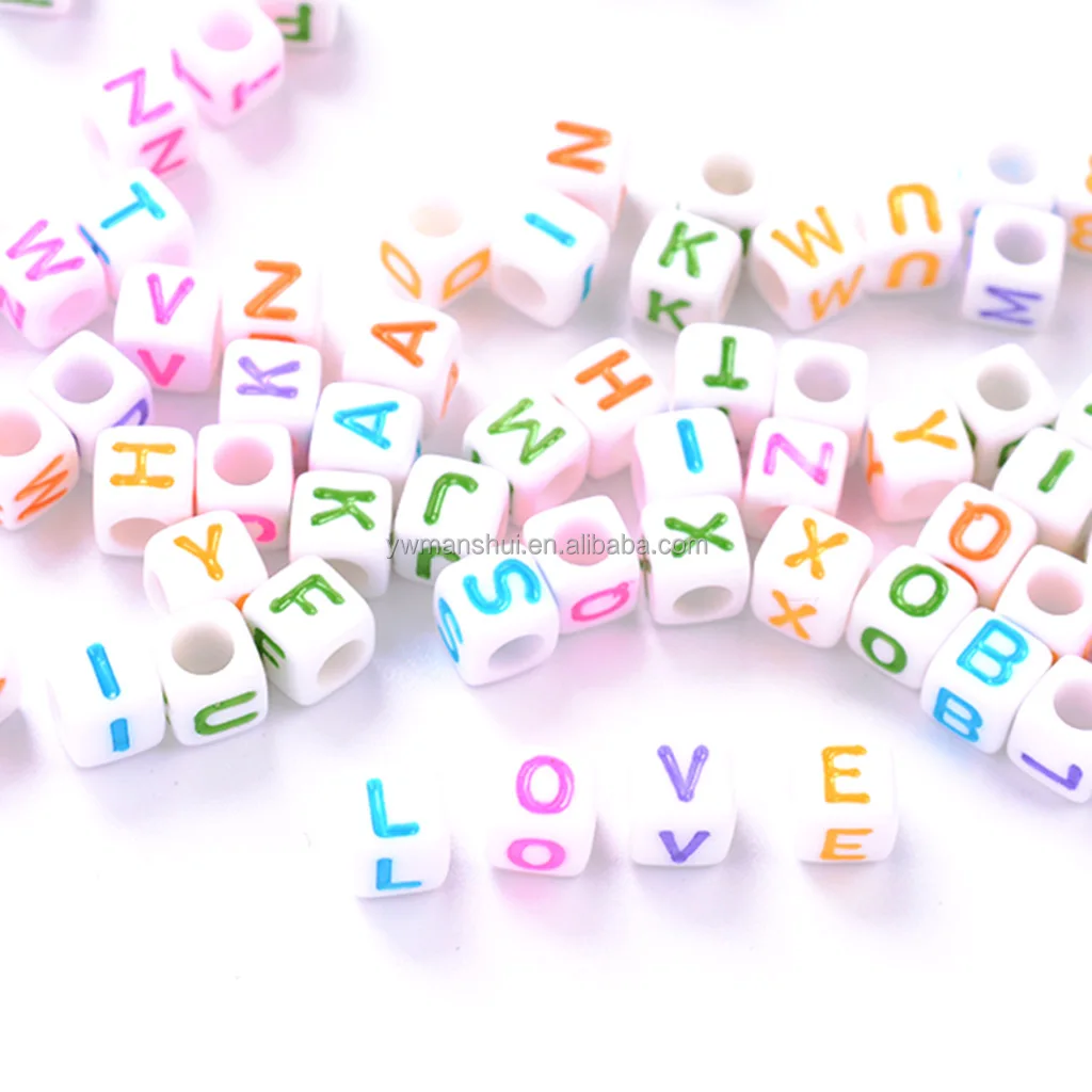 
6*6mm Colourful Letter White Cube Acrylic Loose Beads Alphabet Beads For DIY Bracelet Making 