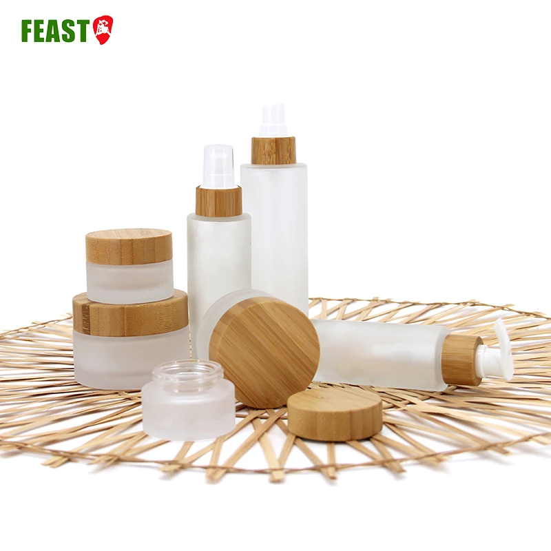 30 grams 60 grams 1 ounce 2 ounces 4 ounces white glass bamboo hat cosmetic cream jar/bamboo cosmetic packaging