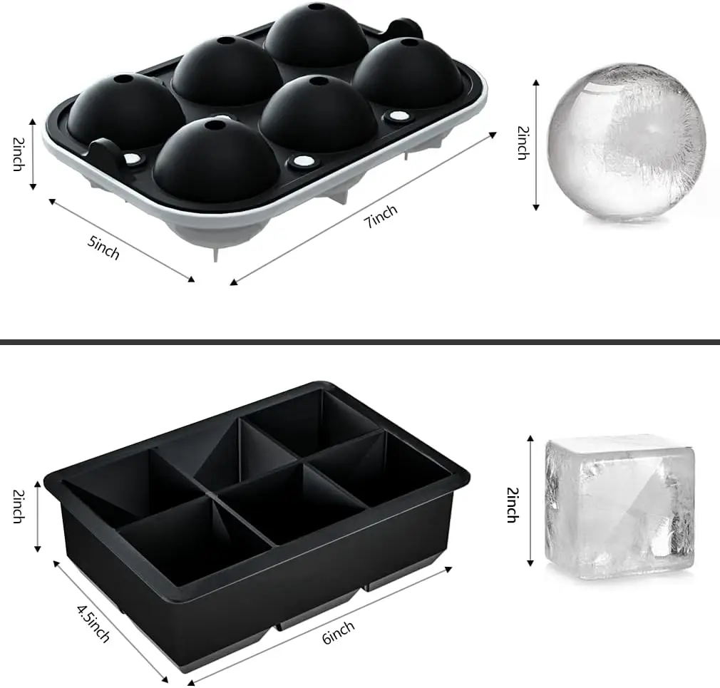 Ice Cube Trays Sphere Ice Ball Maker with Lid and Large Square Ice Cube Maker for Whiskey Cocktails and Homemade
