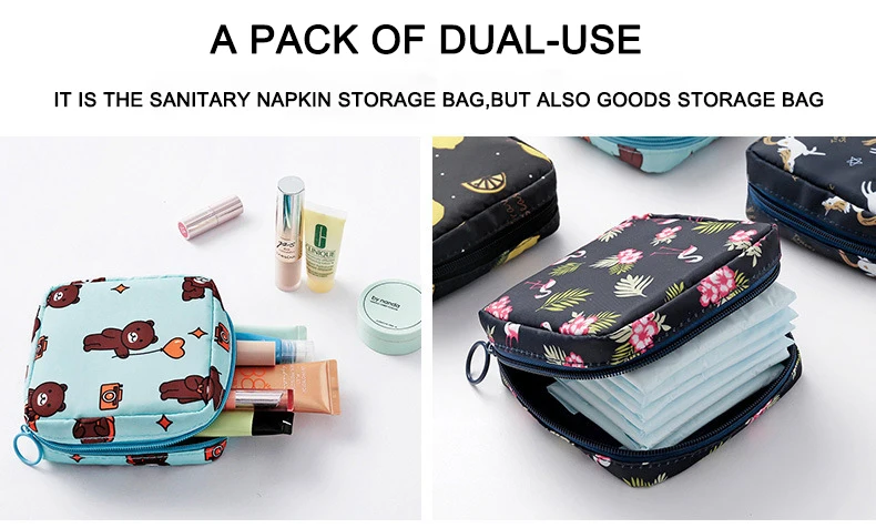 Fashion New Portable Mini cosmetic pouch travel Small Bag for female cute tampon storage Girl Sanitary Napkin pad makeup bag