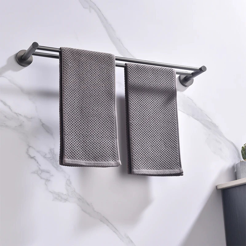 Luxury Design Bathroom Accessories Wall Mounted Brushed Stainless Steel Double Towel Bar