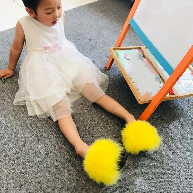 New baby kids Real Raccoon fur slides newborn toddler Fur Slides children fuzzy shoes indoor outdoor large animal fur Slippers