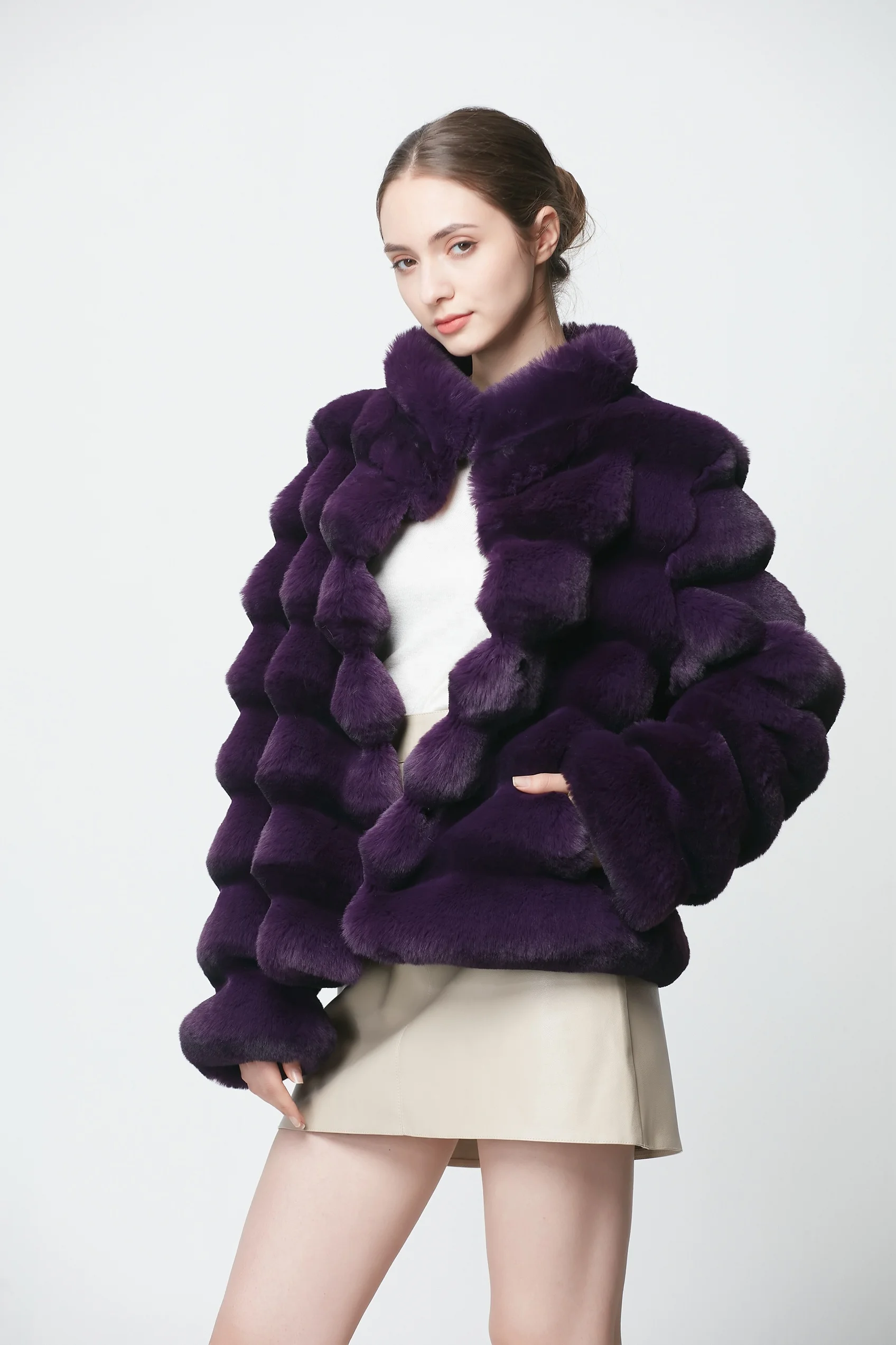 Custom Any Design Sample Free Winter Korean Fur Blend Womans Fluffy Faux Large Fur Coat 2024
