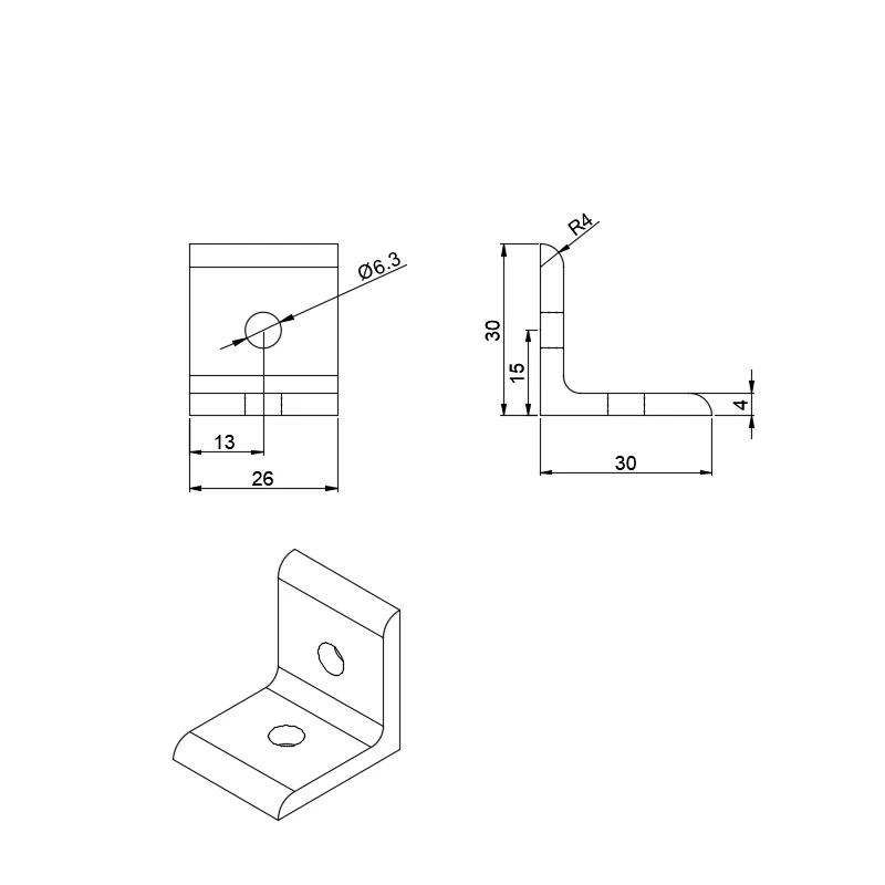 6002  2 hole inside 90 degree  corner bracket 30series L shape bracket part nice cnc connector for aluminium profile 3030