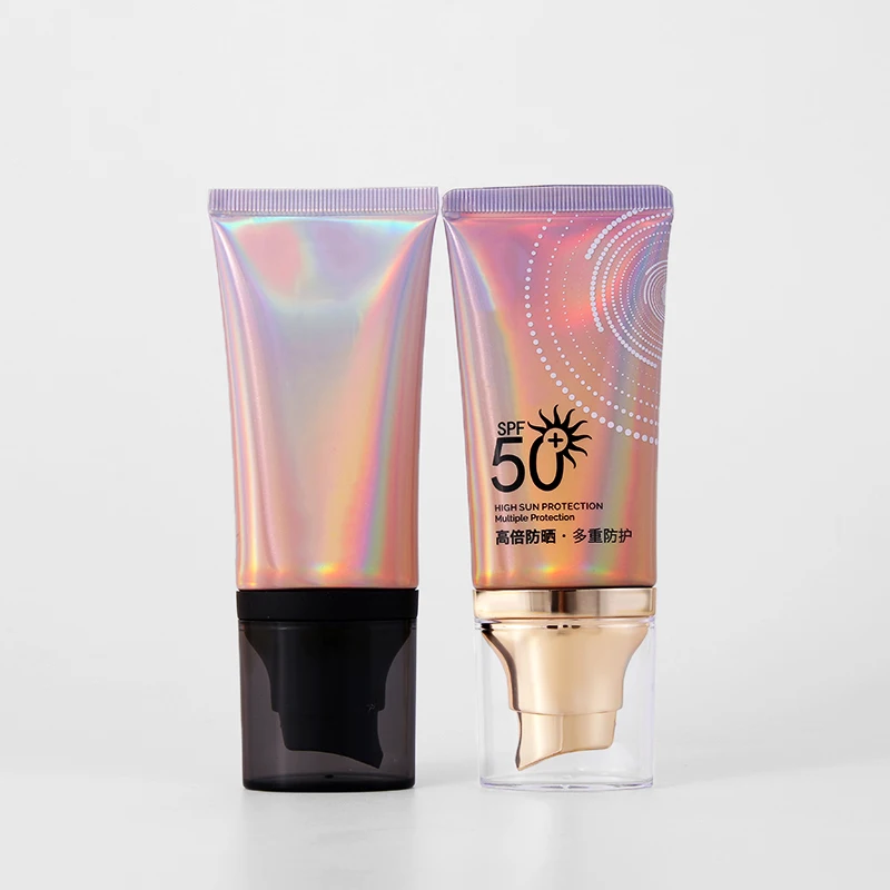 Manufacture Luxury Customized 50ml Empty Oval Tube Packaging ABL Aluminum Plastic Airless pump Tube For Sunscreen BB Cream