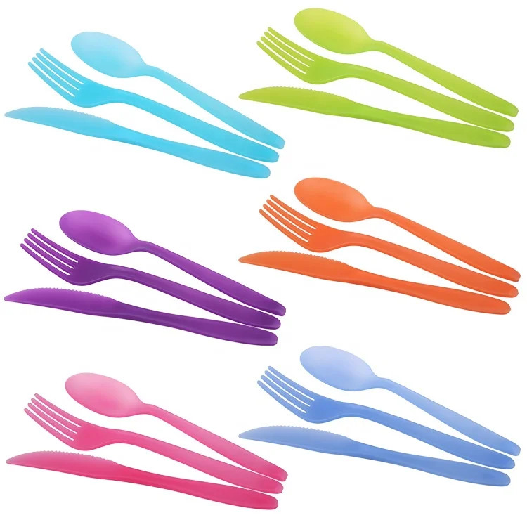 Camping Dinner Set Camping Tableware Set Reusable Plastic Forks Spoons and Knives Tableware Travel Plastic Cutlery Set