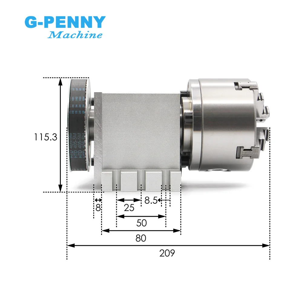 4th Axis 100mm 3/4Jaw 4.5Nm NEMA34 86HS45N & HBS86H Closed Loop CNC Dividing Head Rotation A axis Kit