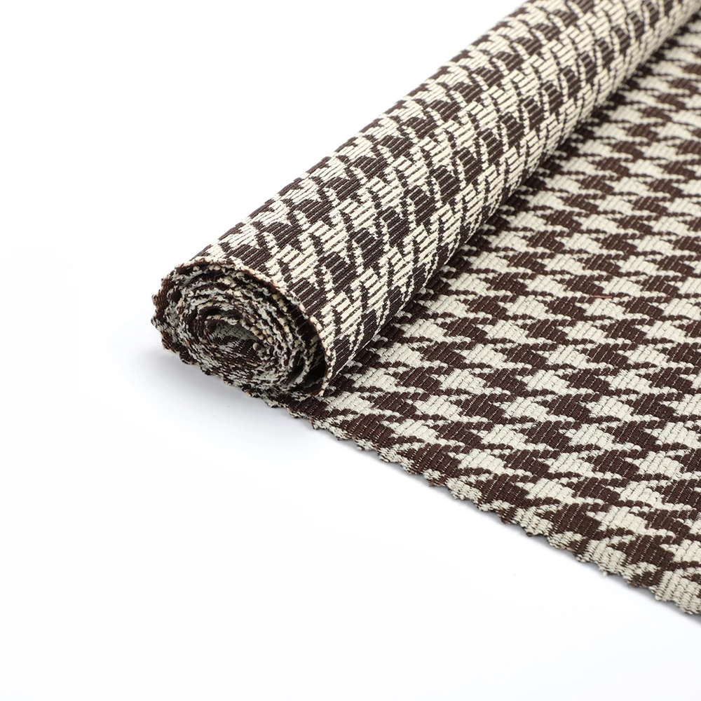 DB Textile Knitted Eco-friendly 90% Polyester 10% Spandex Houndstooth Stripe Jacquard Fabric for Clothing