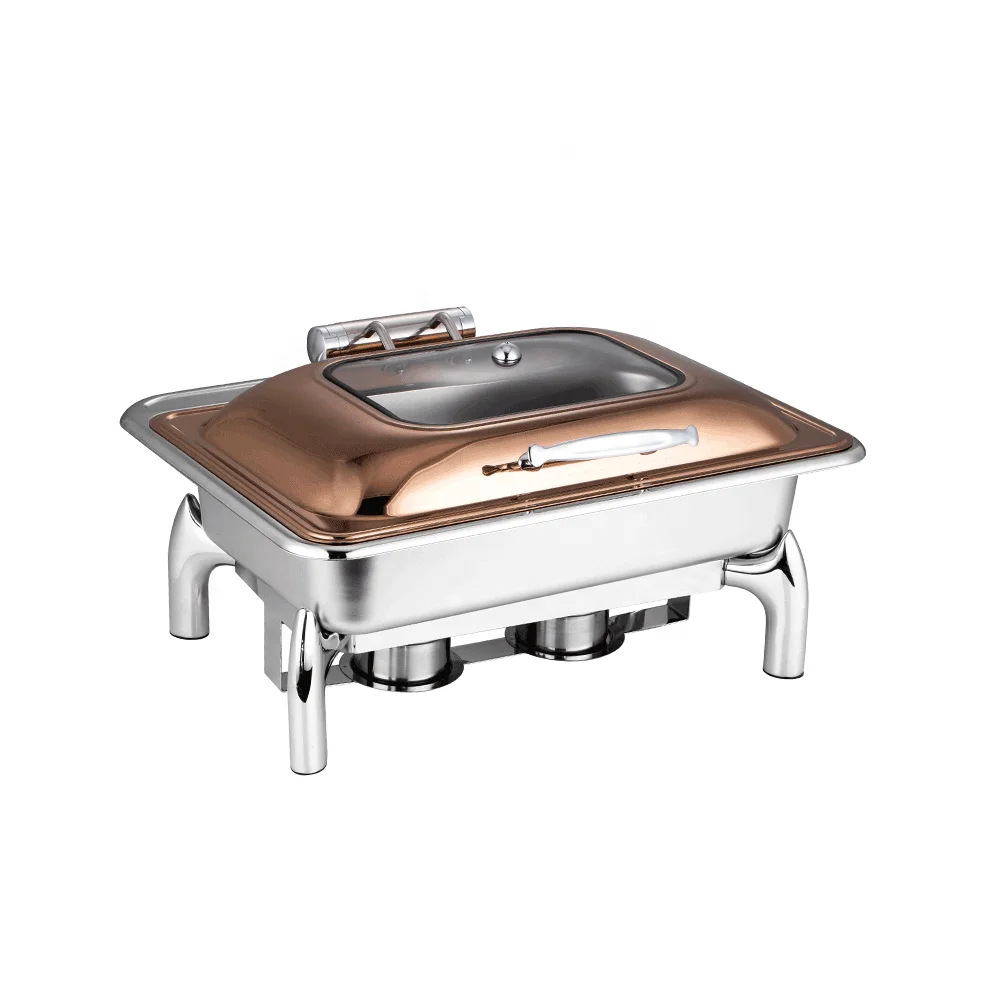 Food Buffet 9L 6L Display Round Rectangle Roll Top Chafing Dish Buffet Set Stainless Steel Gold Chafing Dishes For Catering