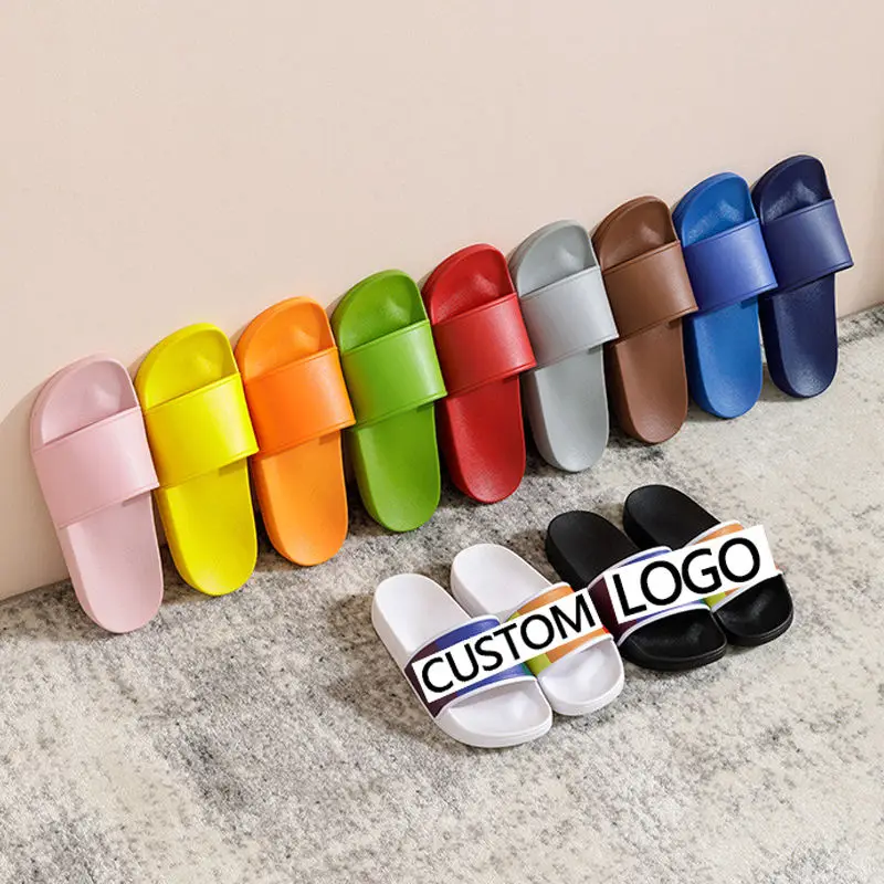 OEM Custom Black Slides Footwear Sandal PVC Custom Logo Beach Shower Bath Slippers Women Men Plain Blank Slide Sandal Slippers