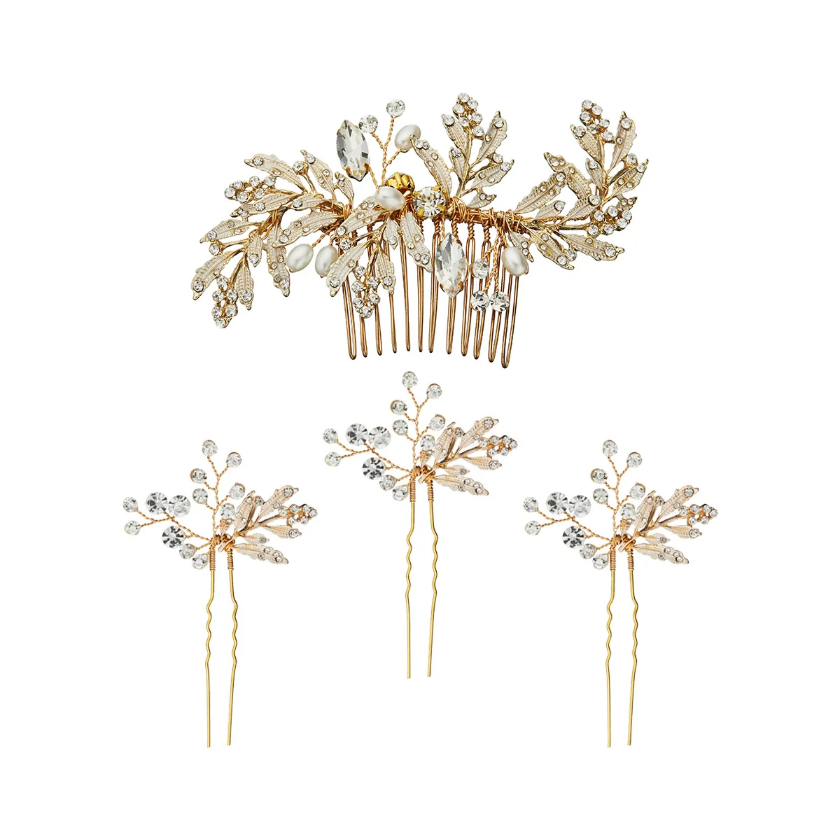 
Wholesale Fairy Crystal Gold Wedding Hair Jewelry Rhinestone Bridal Hair Comb Hair Pins Accessories 