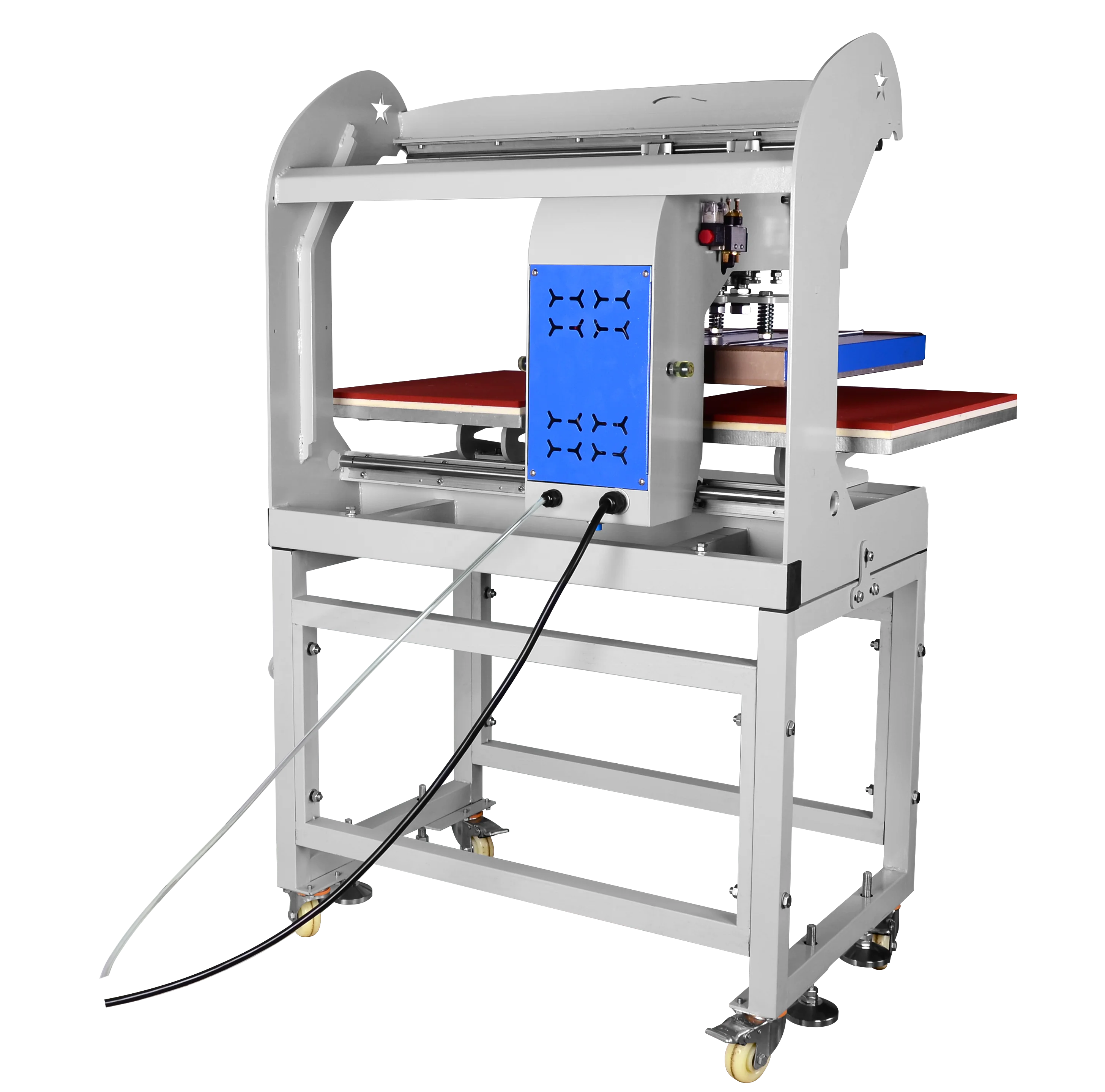 New design auto open air cylinder double tray dye sublimation polyester blank piece heat transfer machine