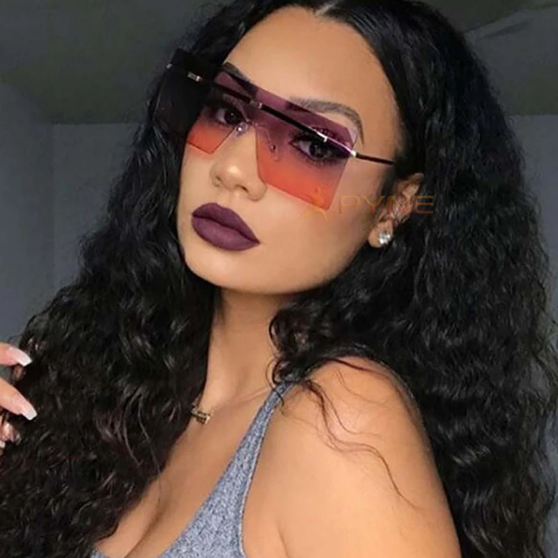  New Trendy Metal Frame Clear Sunglasses Wholesale Oversized Rectangle Rimless Designer Square Frames Gift