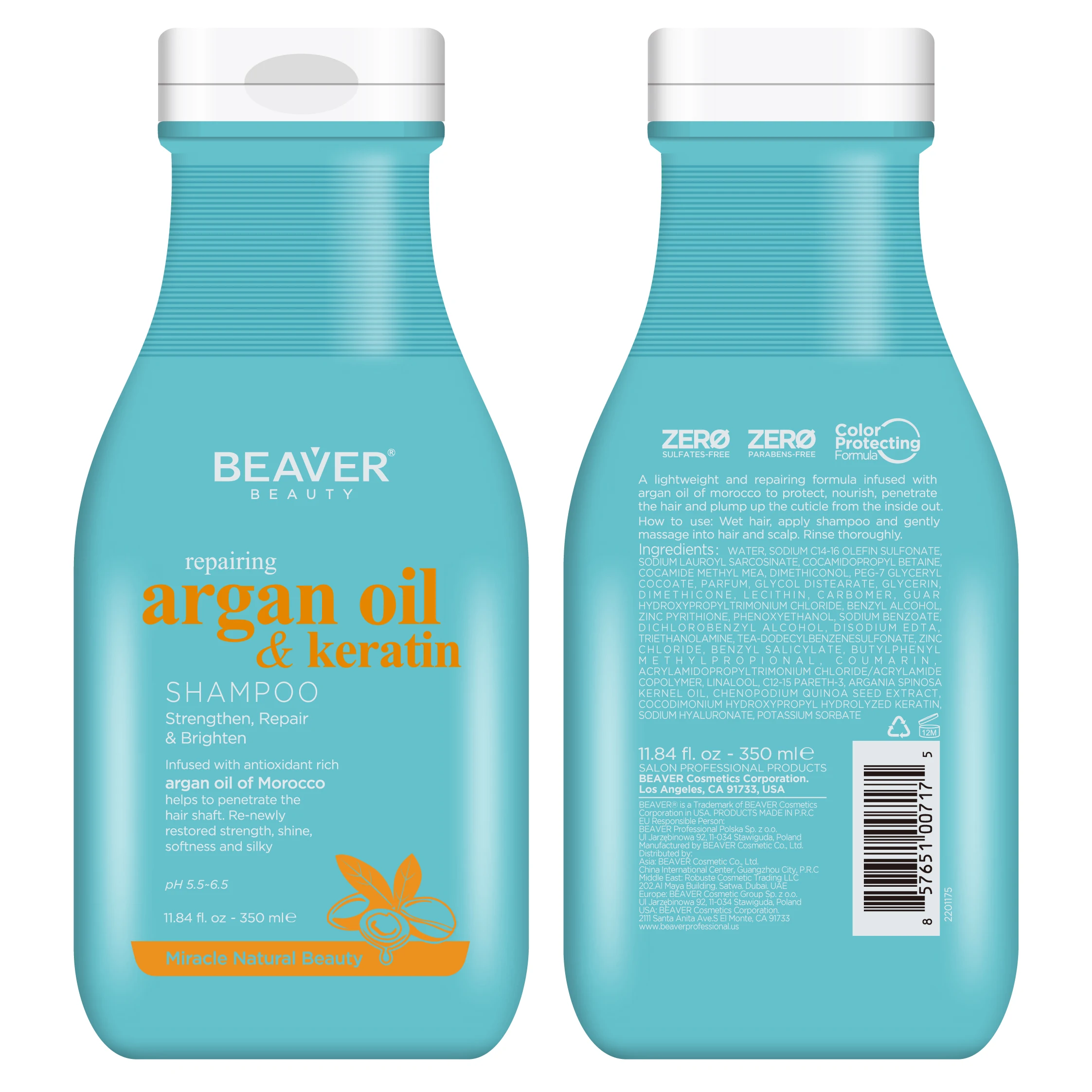 Восстанавливающий шампунь BEAVER Aragan с маслом и кератином