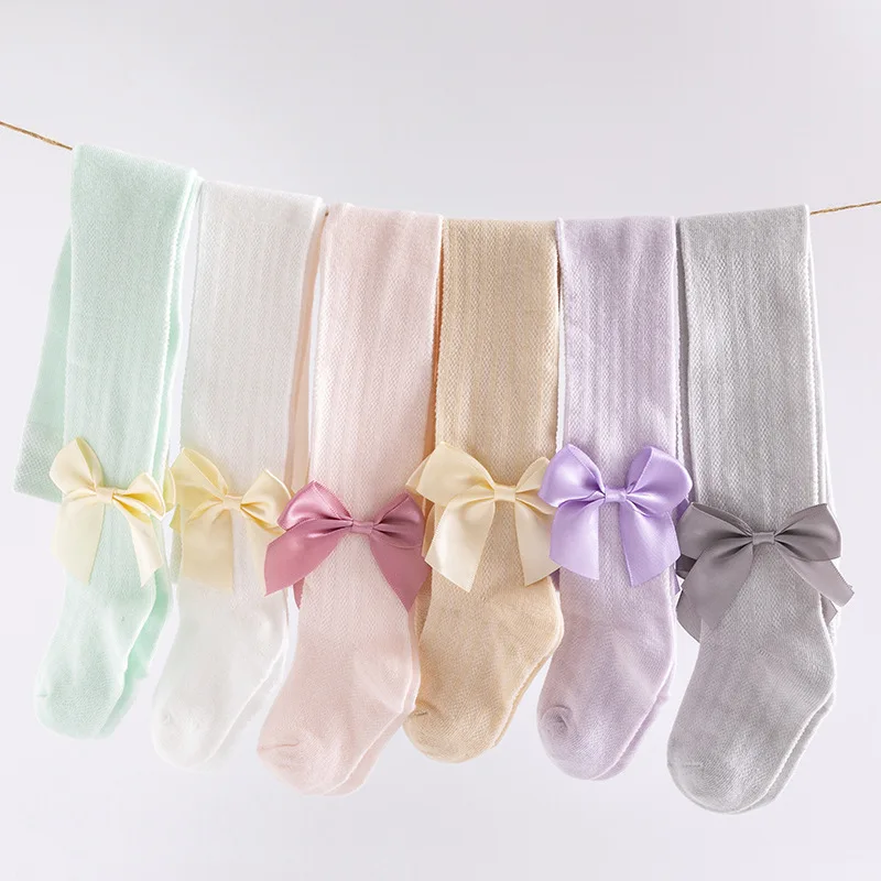 Fancy Summer Color Hollow Mesh Breathable Big Bow-knot Little Girl Elegant Soft Tights Pantyhose