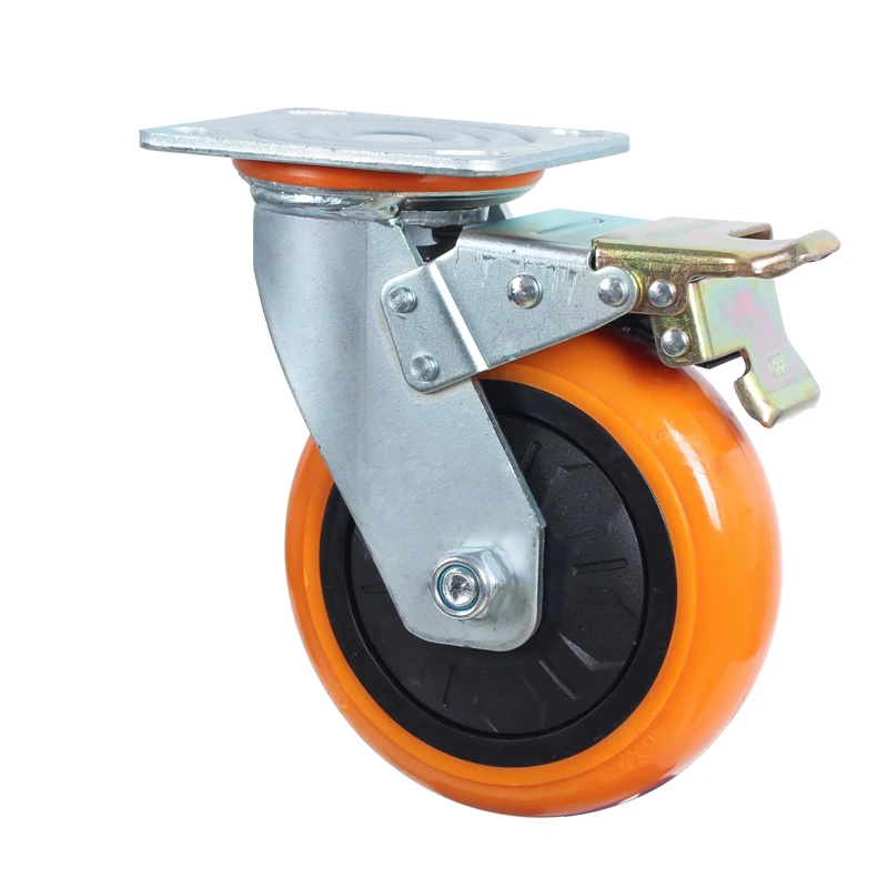 Yellow PU Polyurethane 6 Inch Swivel Casters 3 Months Plate Casters for Airport Trolley Wheel OEM,ODM CN;HEB