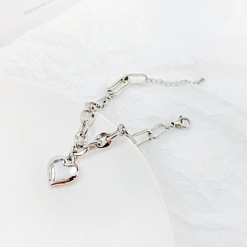Fashion Stainless Steel Heart Charm Pendant Bracelet Women Jewelry Wholesale