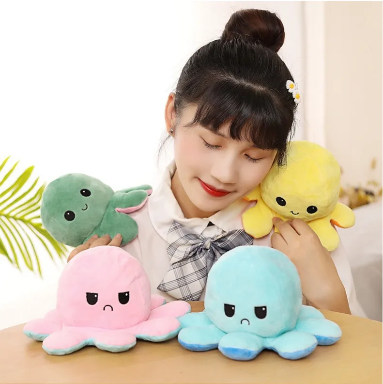 Creative turn-over octopus round Cushion pillow Double face baby octopus doll Plush pillow
