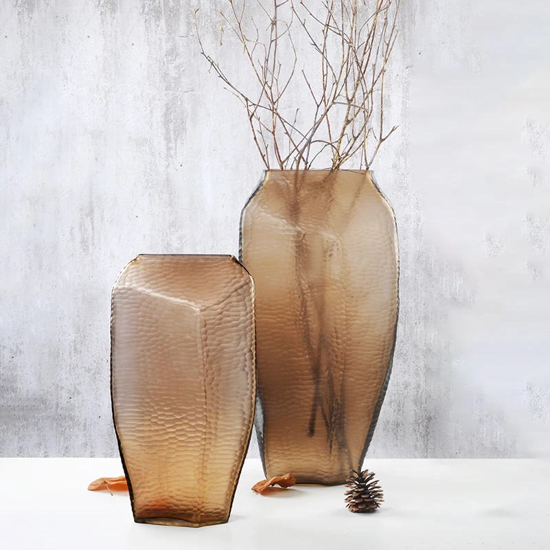 Large Modern Wholesale Handmade Frosted Crystal Glass Wedding Decor Tall Flower Arrangement Table Sandblast Glass Vase