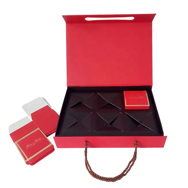 
Red Cardboard Gift Moon Cake Boxes In Bulk With Magnetic Lid Logo With Handles 