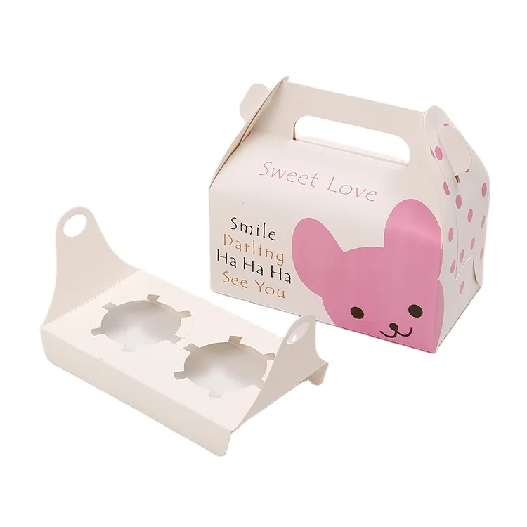 Wholesale Custom Logo Individual Three Cupcake Box Packaging With Window Handle Pink Color Paper Cake Boxes Holders Containers