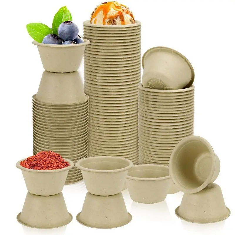 Biodegradable Food Containers 2oz Natural Sugarcane Bagasse Cup For Small Dipping Cup Snack Sample Tasting Serving Cups