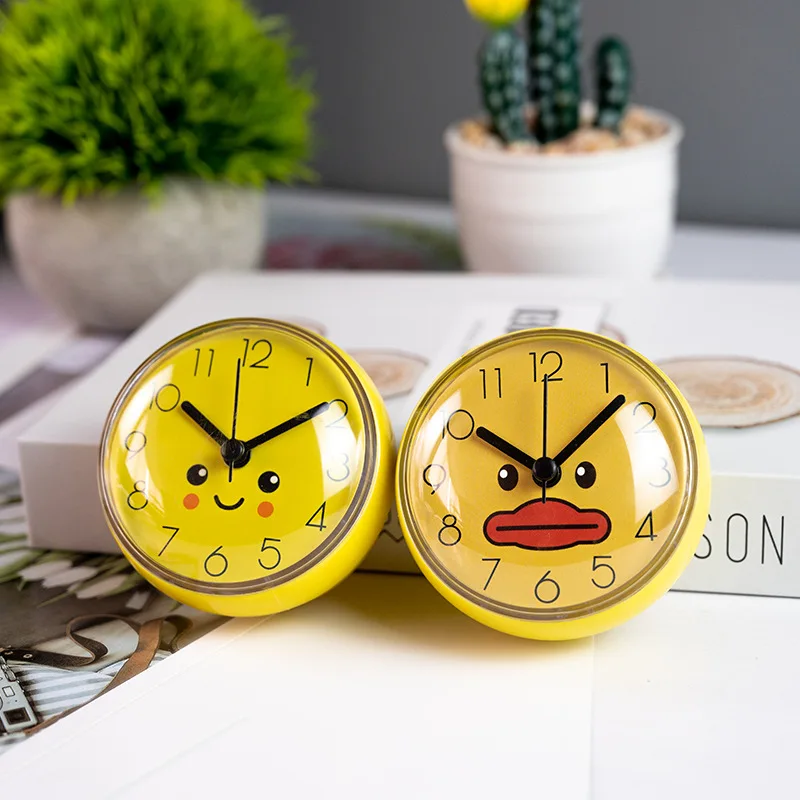 Cute Mini 3D Plastic Wall Clock Home Decor with Suction Cup Small Animal Wall Watch Clock for Shower Room Kitchen 3inch