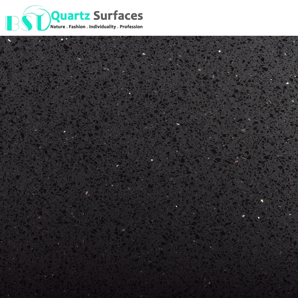 Sparkling Black Kitchen Quartz Stone Table Top stone Island Porcelain Polished Glazed Slab Kitchen Countertop