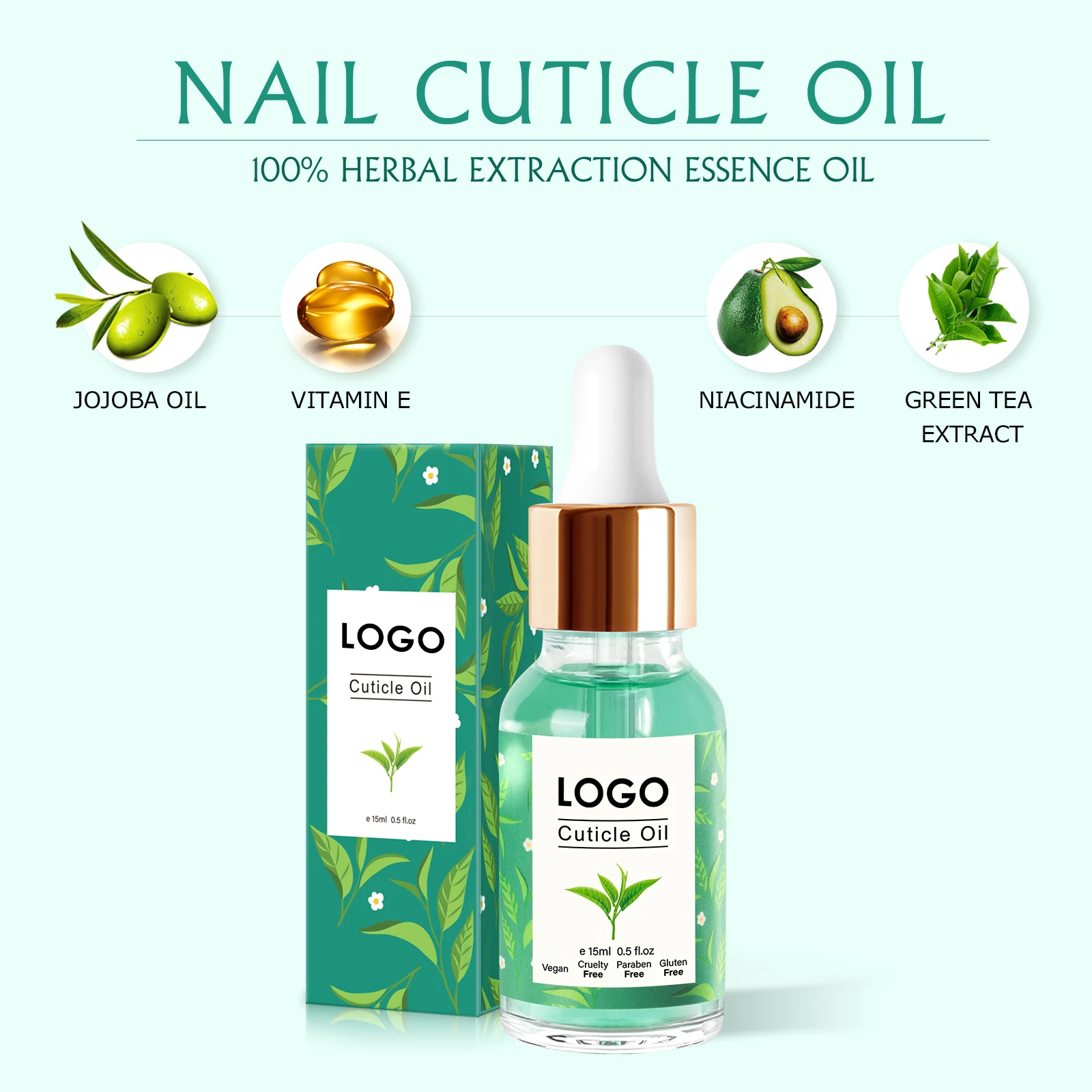 Green Tea15ml Dropper Bottle Nail Cuticle Oil Jojoba Oil Fragrance Nail Cuticle Oil
