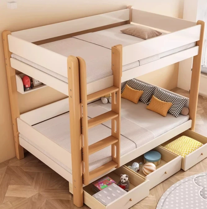 Modern Luxury Two-Layer Multifunctional Bunk Bed Full Solid Beech Wood for Children and Parents for Home and School