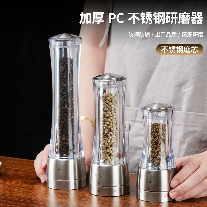 High Quality Stainless Steel and Acrylic Plastic Salt Adjustable Pepper Mill and Salt Mill Pepper Grinder