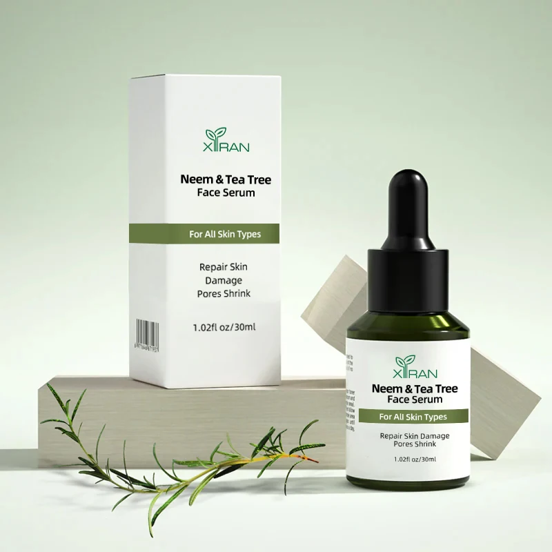 OEM Private Label 100% Natural Neem & Tea Tree Face Serum Smooth Repair Skin Damage Pores Shrink Hyaluronic Acid Serum For Face