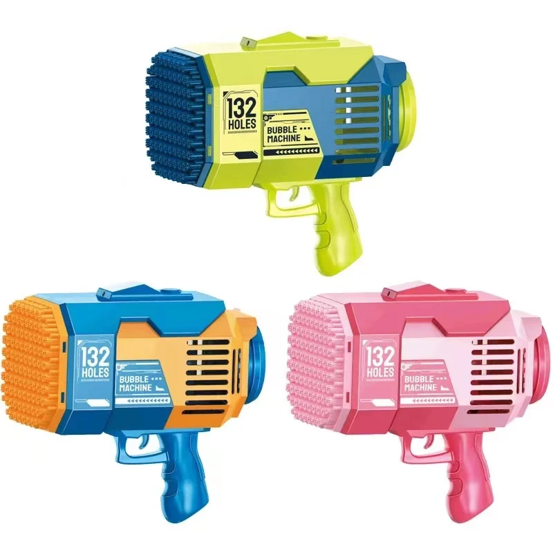 132 Hole Electric Bazooka Bubble Gun Large Handheld Bubble Gun Toy with Light Plastic Color Box Unisex 24 PCS CN