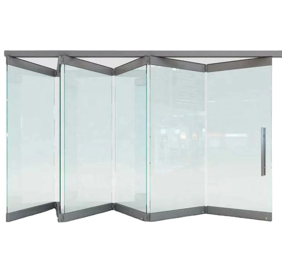High Quality Partition Frameless Tempered Glass Folding Door Price Foldable Modern Stained Glass Windows Sound Insulation CN;SHN