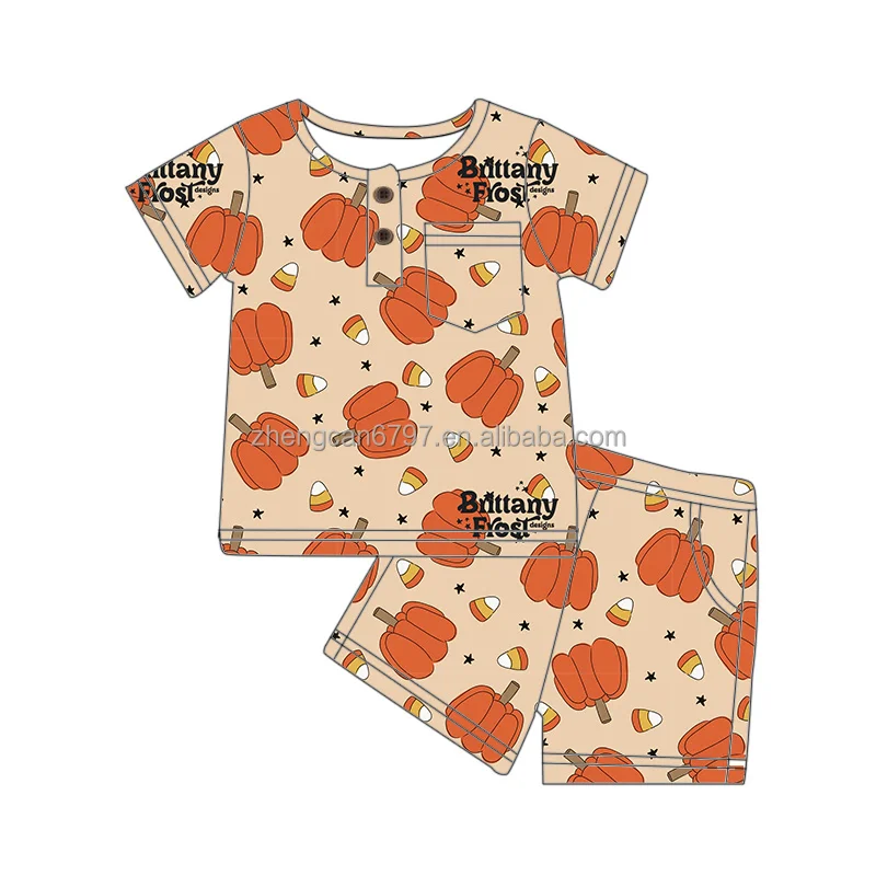 Wholesale Kids Costumes Custom Suit For Boys 1 Years Pumpkin Pattern Short Sleeve Halloween Newborn Baby Outfits