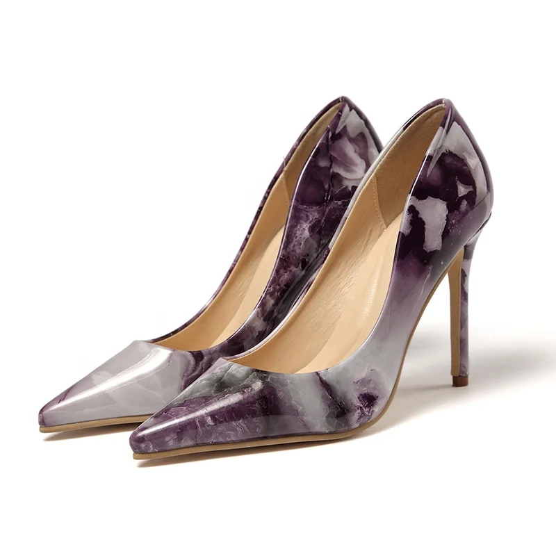 New Arrival Pointed Toe Stiletto Woman Marble Print Heels Thin Heeled Pumps Ladies Classic Shoes
