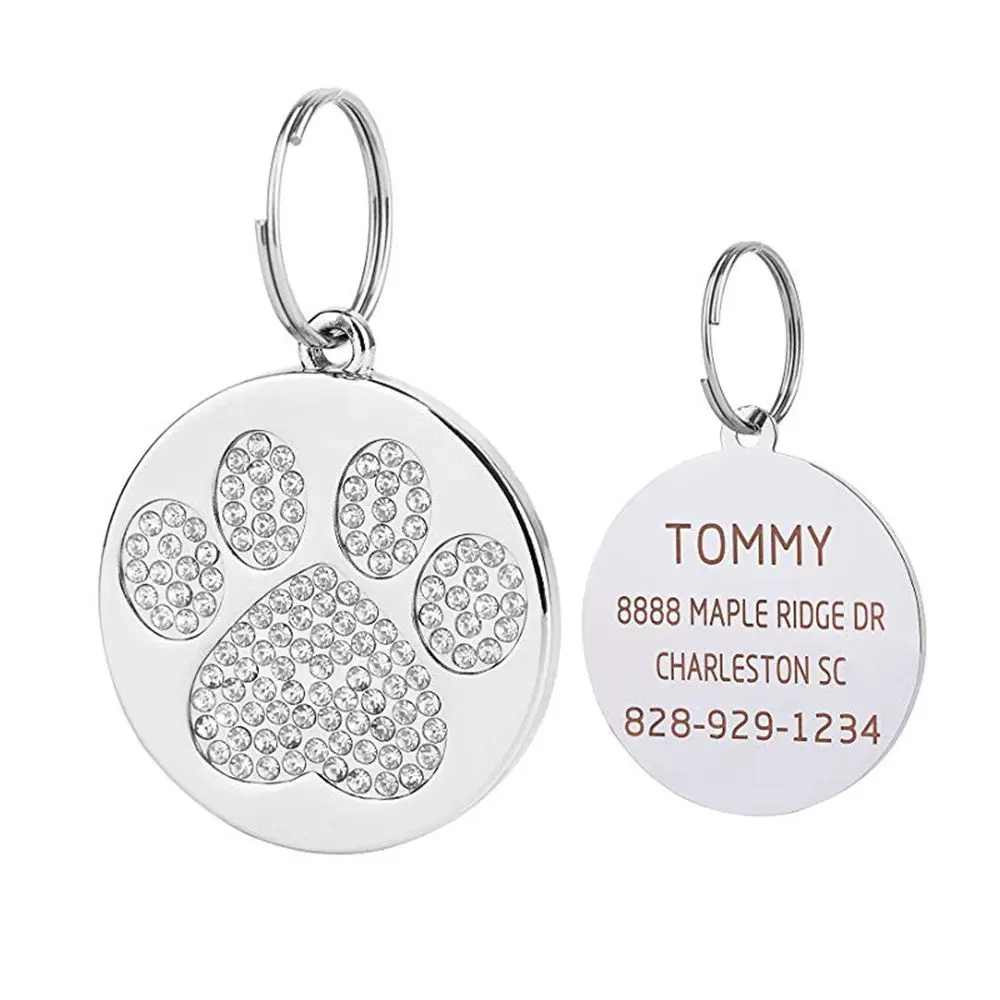 customized logo pet id tags rhinestone decoration pendant metal tags
