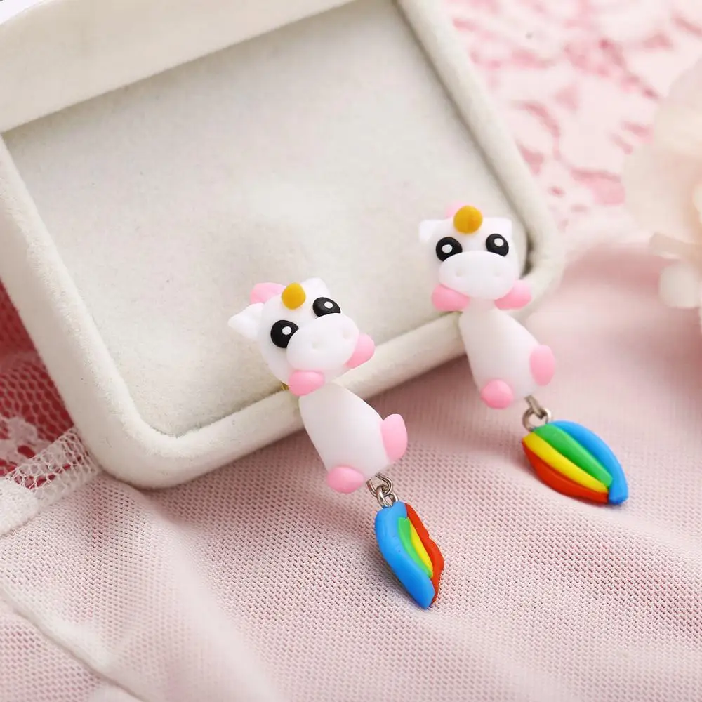 Colorful unicorn soft ceramic earrings creative cute cartoon animal earrings Fast delivery