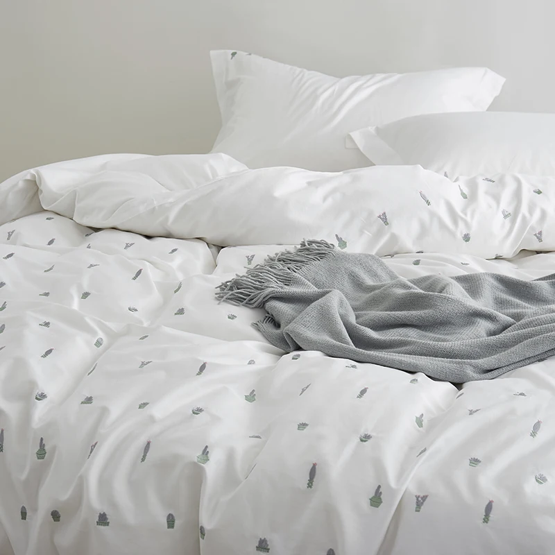 Wholesale 200TC Luxury 100% Cotton White Comforter Duvet Cover Floral Bedding Set Bed Linen 4 Piece