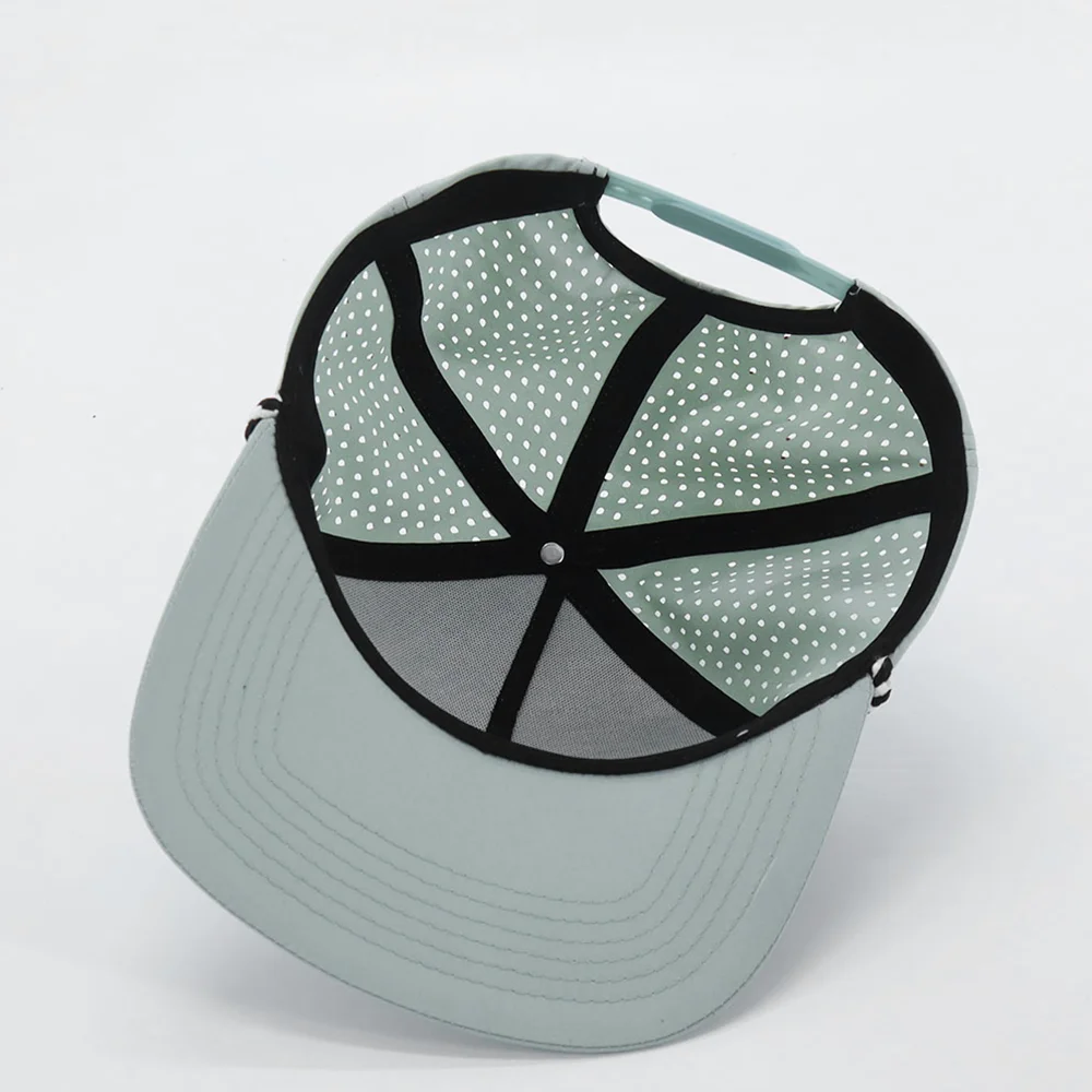 OEM Custom Embossed PVC Rubber Patch Logo 5 Panel Laser Cut Hole Perforated Rope Golf Nylon Waterproof Cap Snapback Hat