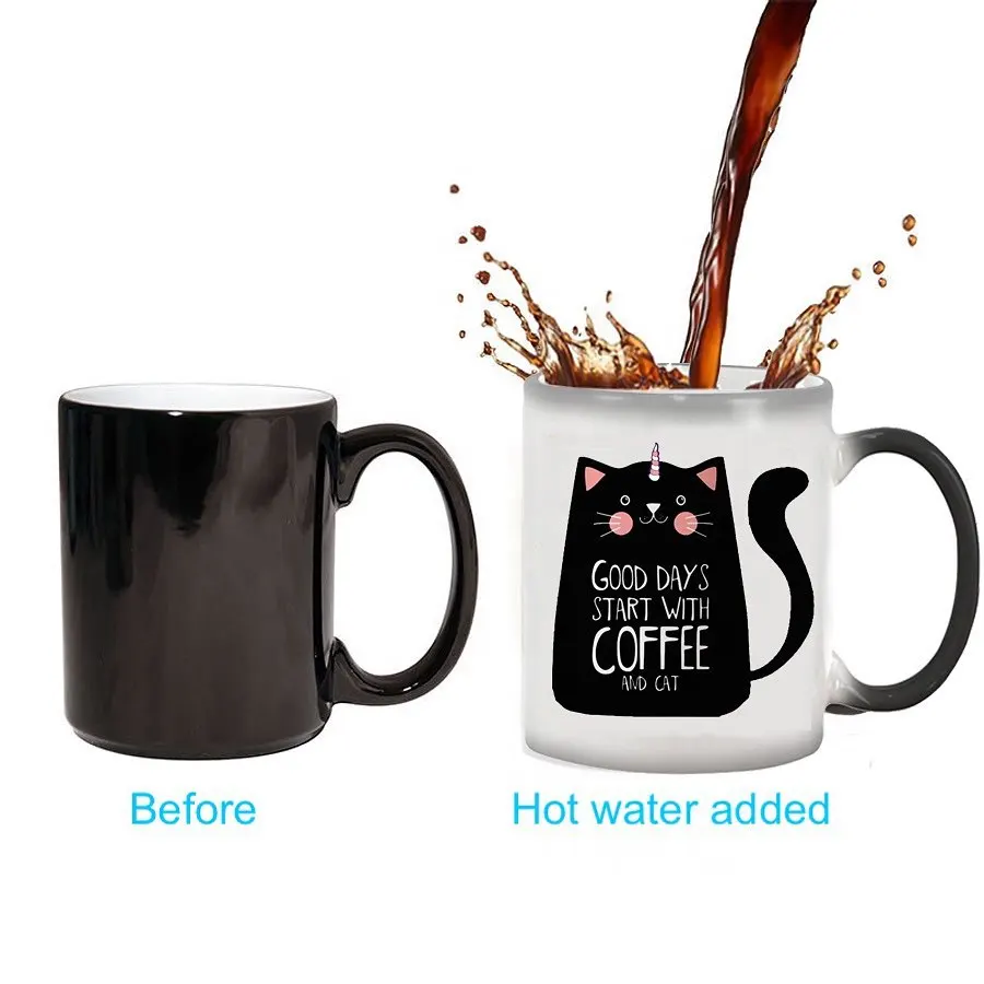 Personalised printed luxury sublimation coffee ceramic mugs magic color changing warmer temperature control porcelain mugs